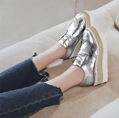 ★レディース スニーカー インヒール 靴 インヒールスニーカー 厚底 24.5 ヒール6 シルバー ローファー レースアップシューズ 厚底シューズ 厚底ソール di790c0