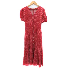 スナイデル SNIDEL シャツワンピース ロング丈 半袖 Vネック 総柄 0 マルチカラー 赤 レッド /YK22