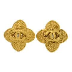 CHANEL シャネル ココマーク・クローバー フラワー イヤリング/合金/メッキ-23.7g/96A/ゴールド/プレゼント/ヴィンテージ【B】【メンズ・レディース】★■548579【中古】