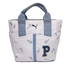 中古 プーマ PUMA カートバッグ ホワイト×ピンクストライプ ラウンドバッグ