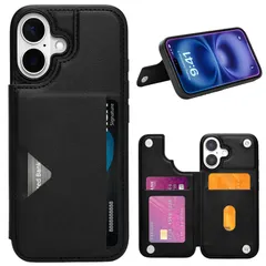 【在庫セール】アイフォン16 用 用 カバー iPhone16 iPhone16 背面カード収納 ケース適用 滑り防止 耐衝撃 スタンド機能 軽量 ケースカード入れ 6.1インチ（ブラック） 16用 iPhone カード収納 ケース 対応