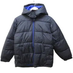ギャップキッズ GAP KIDS 美品 ダウンジャケット ジャンパー 長袖 フード付き 裏起毛 黒 ブラック 青 ブルー 150 ■MET1