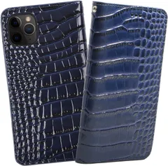 【特価セール】Max iphone12Pro ケース レザー ブルー 手帳型 牛革 クロコダイル スマホケース ReZuell.