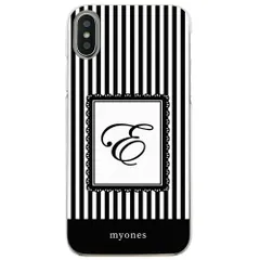 【新品未使用】iPhone13 アイフォン13 クリア ハードケース ( ストライプホワイト  イニシャルE ) ボーダー ストライプ イニシャル アルファベット