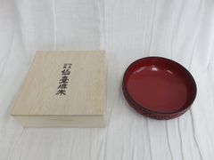 仙臺堆朱 菓子器 花鳥風月 直径18㎝×高さ5.5㎝ 中古品
