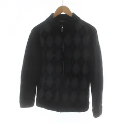 バーバリーブラックレーベル BURBERRY BLACK LABEL ニットジャケット カーディガン スタンドカラー ジップアップ アーガイル柄 長袖 羊毛 3 L 紺 ネイビー BMT28-317-07 ■GY18 /MQ