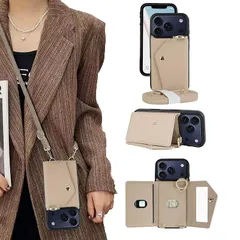 【新品】 Dahimomo For iPhone 17 Pro ケース 手帳型 イフォン17プロ ケース ショルダー 背面カード収納 スマホケース iPhone17pro スタンド機能 化粧鏡 アイフォン17 プロ カバー ストラップ 肩掛け 鏡付き 携帯 0