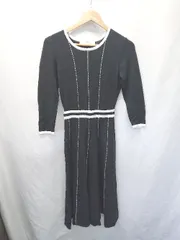 ◇ ⊆ tocco closet バイカラー 長袖 膝下丈 フレア ワンピース サイズM ブラック ホワイト レディース E  【1410230012176】