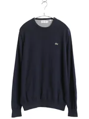 【お得なクーポン配布中!】 ラコステ コットン ニット セーター メンズ M 古着 プルオーバー クルーネック ワンポイント ハイゲージ シンプル きれいめ 薄手 リブ編み