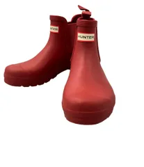 【未使用品✨】ハンター オリジナル チェルシー レインブーツ ショート レッド HUNTER ハンター レディース レインブーツ ショートブーツ