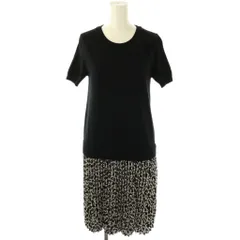 ケイトスペード KATE SPADE ニット 花柄 プリーツ ドッキングワンピース XS ブラック ホワイト ネイビー /ES ■OS