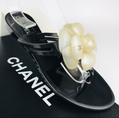 美品★CHANEL・シャネル レディース カメリア メタルココマークモチーフ ラバー トング サンダル （36）