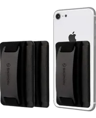★Sinjimoru スマホスタンド カード入れ、落下防止 携帯ストラップ、どこでも楽に動画 視聴できるシリコーンスタンド、クレジットカード SUICAカードが収納できる手帳型 スマホ カードホルダー。シンジポーチB-GRIP ブラック [三つ]