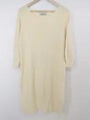◇ nano universe ナノユニバース Vネック 長袖 膝丈 ニット ワンピース サイズF アイボリー系 レディース P  【1301110002526】