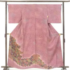 訪問着 身丈163cm 裄65cm 前幅24cm 後幅31.5cm 袖丈49cm 袖幅33.5cm レディース 袷 辻ヶ花 裄Mサイズ 秋冬春用 正絹（シルク）パープル 美品 リメイク リユース リサイクル【呉服のきくや】