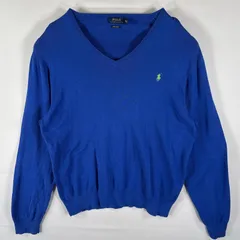 古着 ポロ・ラルフローレン POLO RALPH LAUREN セーター コットンニット Ｖネック ワンポイントロゴ 大きいサイズ XXL  ブルー メンズ