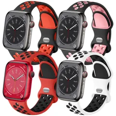 コンパチブル アップルウォッチ バンド 40mm 41mm 38mm 42mm 44mm 45mm 49mm レディースメンズ、シリコン 柔らかい 通気  多空気穴ベルト 軽量 耐久 防水 使い勝手 見た目良し 取り付け簡単 着脱しやすい コンパチ