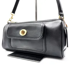 ✨良品✨ OLD COACH オールドコーチ アクセサリーポーチ ハンドバッグ 小物入れ ターンロック フラップ ロゴ型押し チャーム シグネチャー 総柄 グラブタンレザー レディース ブラック 黒色