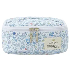 【在庫処分】バニティポーチ 大容量 大人かわいい 化粧ポーチ おしゃれ メイクポーチ 花柄 ブラシポケット 付き トラベルポーチ 日本製 LC 【 Cyalel Yahata 】 (サンリオ×リバティプリント プレイグラウンド ブルー)