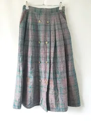 ◇ ⊇ axes femme アクシーズファム ロング プリーツ フロッキーチェックスカート サイズM グリーン系 マルチ レディース E  【1507230005847】