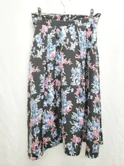 ◇ MISCH MASCH ミッシュマッシュ 総柄 膝下丈 フレア スカート サイズ1 ブラック マルチ レディース P  【1407100021475】