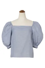 ★定価49,500円/ケイタマルヤマ/Linen Loan ブラウス バックリボン エアリーリネン&コットン ブラウス /サックスブルー/KEITAMARUYAMAのサムネイル
