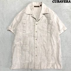 CUBAVERA キューバシャツ メキシカンシャツ ワークシャツ オープンカラー 開襟 リネンコットン 綿麻 4ポケット ラインプリーツ ショートスリーブ 半袖 Sサイズ アイボリー オフホワイト 白系 キューバベラ