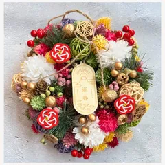 2022お正月しめ縄飾り和モダン2way茜椿×カラー＊187