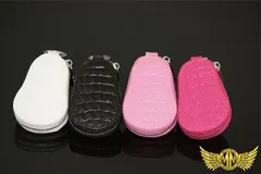 スマートキーケース クロコダイル型押し レザー カルビナ付き ブラック