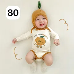 みかん マンダリン 果物 ロンパース帽子セット 韓国風 子供服 ベビー ニューボーンフォト コスプレ かわいい 80