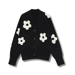 ニットカーディガン 花柄 モノトーン Vネック ニット アウター フラワー フローラル ゆったり 柔らか カジュアル