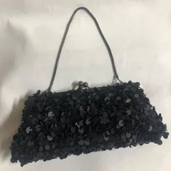 パーティー用小物バック がま口タイプ   黒色ビーズ＆スパンコール装飾品  新品未使用     SG25G19
