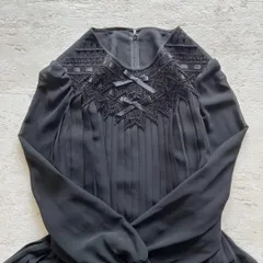 昭和レトロ ワンピース レースリボン付き プリーツ ロング 長袖 フォーマルg1