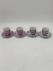 【K-1546】紫と白 ピンクと白 マーブル模様 ティーカップ・ソーサー 2セットずつ