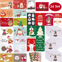 【数量限定】新年 プレゼントカ封筒とシールが含まれています かわいい 祝いカード メッセージカード グリーティングカードセット 24種類のクリスマス飾り クリスマスカード