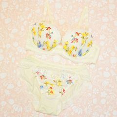 Wacoal PARFAGE ワコール　パルファージュ　ブラジャー　ショーツ　ブラ＆ショーツ　D70　Mサイズ　花柄　刺繍　ボディメイク　バストメイク　オフホワイト