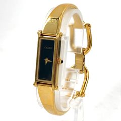 GUCCI グッチ 1500 QZ/GP ブラック文字盤 レクタンギュラーフェイス レディース腕時計 稼動品【PF-7】