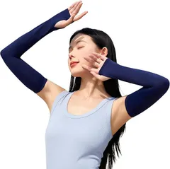 Famimor アームカバー レディース 冷感 uvカット ロング丈 指穴あり 腕カバー 接触冷感 UPF50+ 夏 ひんやり 日焼け防止 アームスリーブ ゴルフ 自転車 運転 ガーデニング スポーツ 作業用(ネイビー,  S)