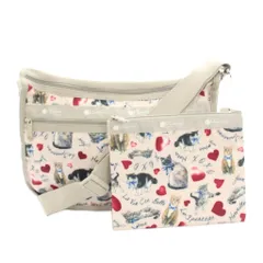 レスポートサック LesportSAC デラックスエブリデイバッグ アムールハート DELUXE EVERYDAY BAG AMOUR HEART ショルダーバッグ ナイロン 猫柄 ポーチ タグ付き グレー ピンク 7507 E479 /YT