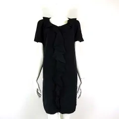 ワンピース フリル Iライン とろみ 落ち感 半袖 M 黒 ブラック