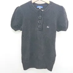◇ ⊂ バーバリーブルーレーベル サイズM 半袖 刺繍ヘンリネックボタンニット サイズ38 ブラック系 レディース E  【1507280013861】