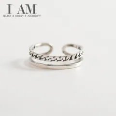 ダブルライン チェーン リング 指輪 シルバー925 フリーサイズ レディース