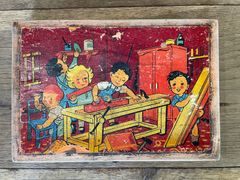 フランスアンティーク　子供絵　道具箱　木製ケース　　ディネット　フレンチコレクション【638】