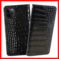 【匿名配送】 iphone11pro_ブラック ReZuell. スマホケース クロコダイル 牛革 手帳型 レザー ケース iphone11pro ブラック