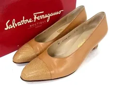 Salvatore Ferragamo フェラガモ リザード型押しレザー パンプス 靴 シューズ 7C 日本サイズ約24.5cm ブラウン系 DG6217