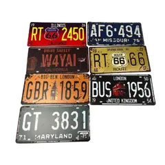 【特価商品】ヴィンテージ風 ナンバープレート ７枚セット アメリカン アンティーク レトロ Saki&Masa 看板 壁飾り ドア飾り インテリア Bar レストラン