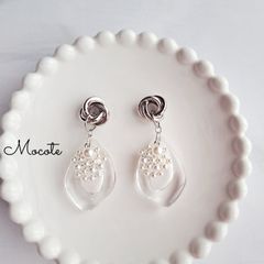 Silver) シルバー × パール　クリア雫　ピアス/イヤリング