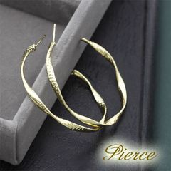 ピアス レディース フープ ツイストメタル ひねり ねじり 大ぶり 大きめ 18金 18kコーティング イエローゴールド K18GP