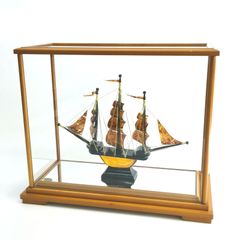 Okinawa Tortoiseshell Model Ship with Display Case - Interior Decor, Ornament, Craftwork, Model, Art #13930