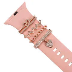装飾ハートリングループ Apple Watch用シリコンバンドチャーム 45mm 44mm 42mm 41mm 40mm 38mm 7 6 5 4 3 2 1 ダイヤモンドラブメタルチャーム スライドアクセサリー iwatch Se [ハート ローズゴールド]
